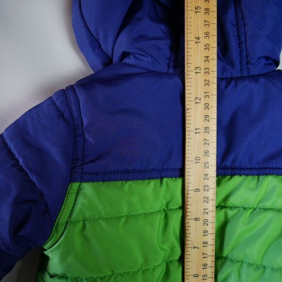 Little Me Baby Boys' 12M Quilted Puff Jacket Green Fleece Lined Front Zip Hood - Picture 9 of 11